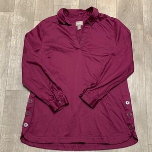 Womens Chico’s V-Neck Button Accent‎ Button Pullover Tunic Top Shirt